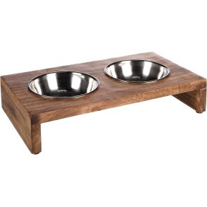 FEEDING AND DRINKING BOWL DUO DINNER STAND KATO RECTANGLE SILVER & BROWN