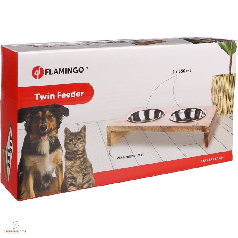 FEEDING AND DRINKING BOWL DUO DINNER STAND KATO RECTANGLE SILVER &amp; BROWN