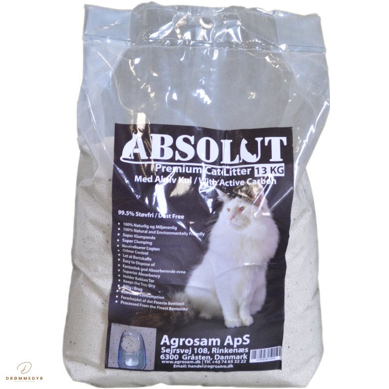 Absolut Cat litter Hvid m. Aktivt Kul 13 Kg
