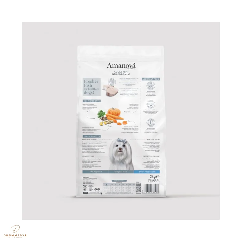 Amanova White Hair Special - Kornfrit voksen hundefoder til sm� hunde med hvid pels - 2 kg
