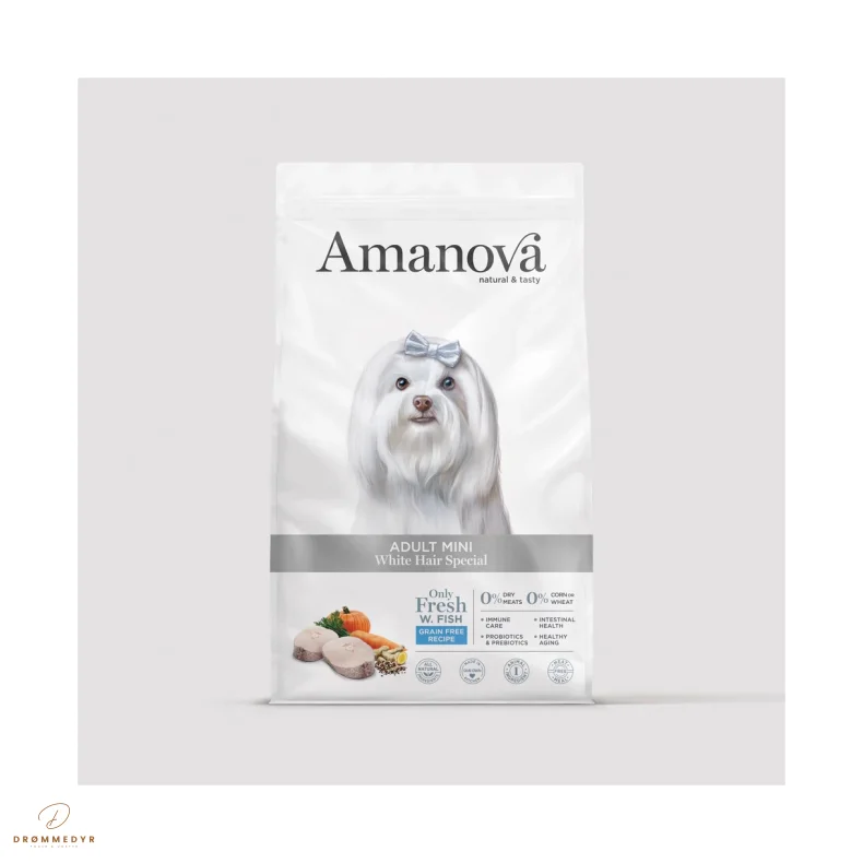 Amanova White Hair Special - Kornfrit voksen hundefoder til sm� hunde med hvid pels - 7 kg