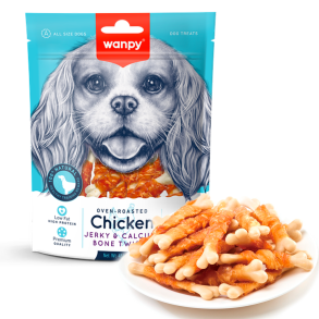 Wanpy Dog Chicken Jerky & Calcium Bone Twists 100g