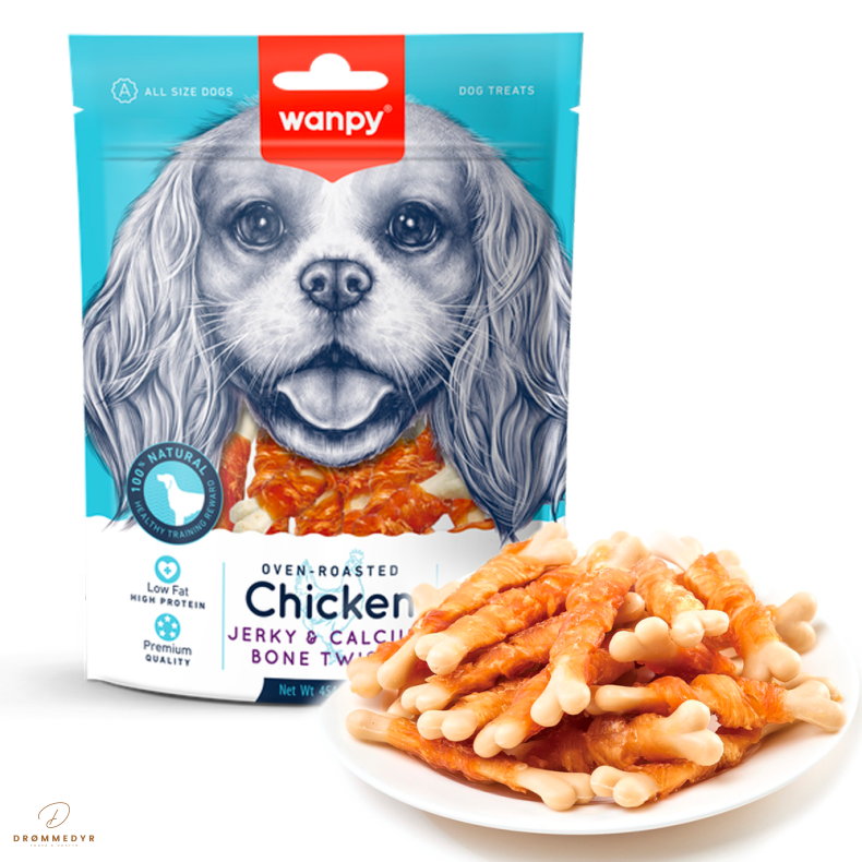 Wanpy Dog Chicken Jerky &amp; Calcium Bone Twists 100g