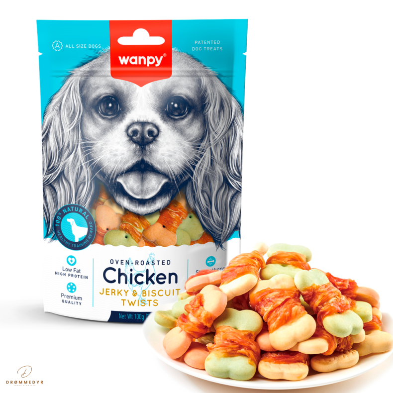 Wanpy Dog Chicken Jerky &amp; Biscuit Twists 100g